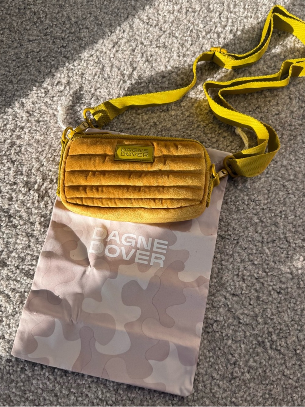 Dagne Dover Mustard Quilted Crossbody Bag with Adjustable Strap